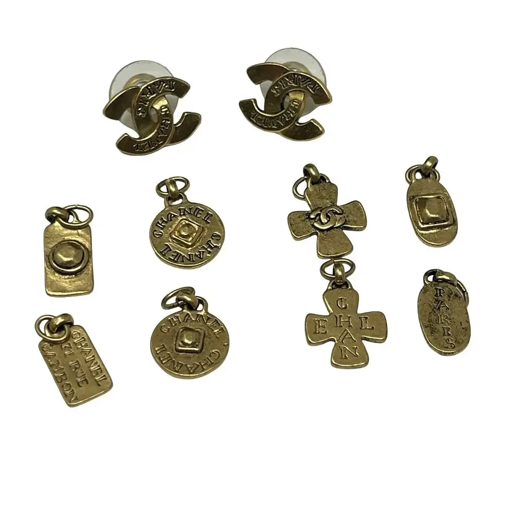CHANEL Vintage AUTH Earrings Coco CC Logo GP Gold 4 pairs Charm Cross Swing - Picture 4 of 9